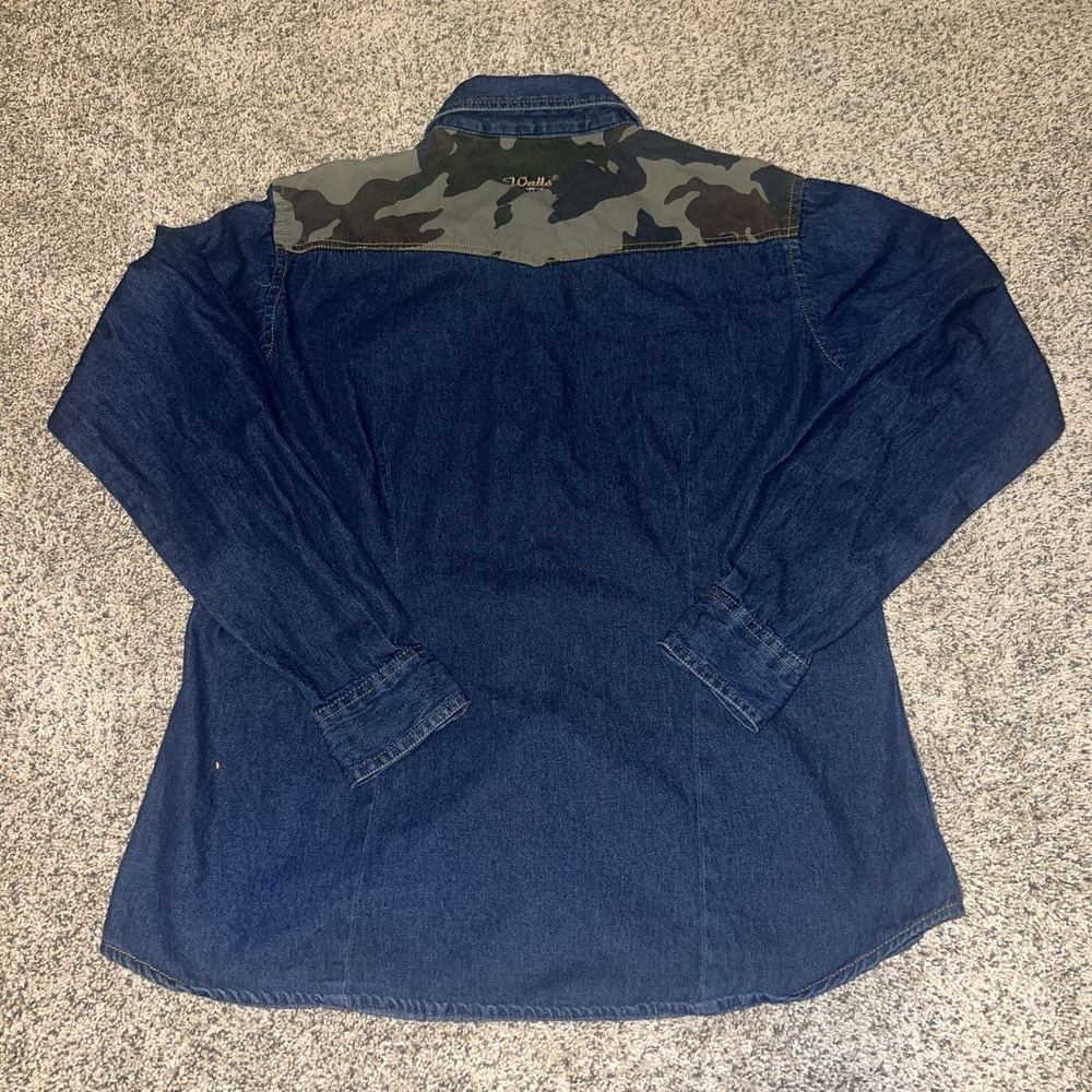 Walls Ranch Wear Denim Western‎ Shirt Camo Bedazzled Button Up - Picture 7 of 7